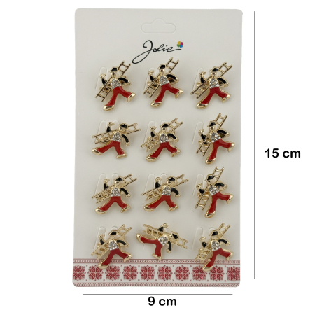 Set 12 Brose Martisor Primavara Cosar, Jolie, Brose din Metal, Aspect Lacuit, 2 x 2,5 cm per Unitate, Auriu cu Rosu [1]