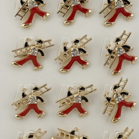 Set 12 Brose Martisor Primavara Cosar, Jolie, Brose din Metal, Aspect Lacuit, 2 x 2,5 cm per Unitate, Auriu cu Rosu [2]