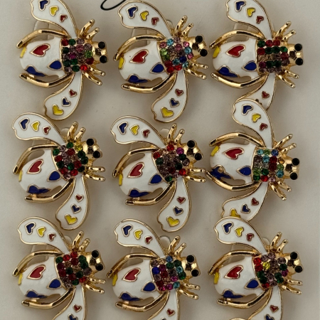 Set 12 Brose Martisor Primavara, Jolie, Model Albina Alba cu Inimi Colorate, Multicolor [3]