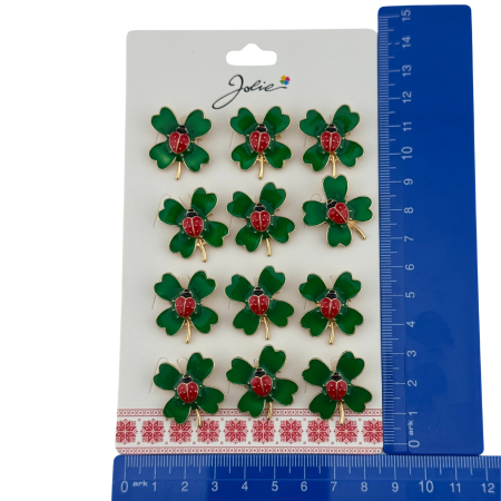 Set 12 Brose Martisor Primavara, Jolie, Model Buburza pe Trifoi, Verde [4]