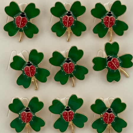 Set 12 Brose Martisor Primavara, Jolie, Model Buburza pe Trifoi, Verde [3]