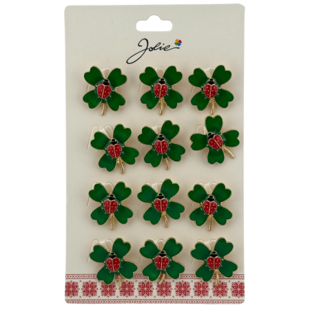 Seturi Brose - Set 12 Brose Martisor Primavara, Jolie, Model Buburza pe Trifoi, Verde