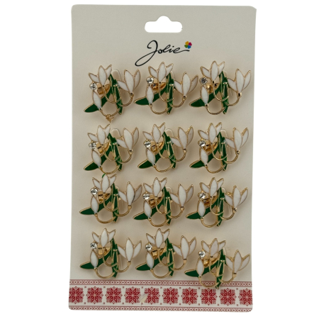 Seturi Brose - Set 12 Brose Martisor Primavara, Jolie, Model Buchet Ghiocei cu Piatra
