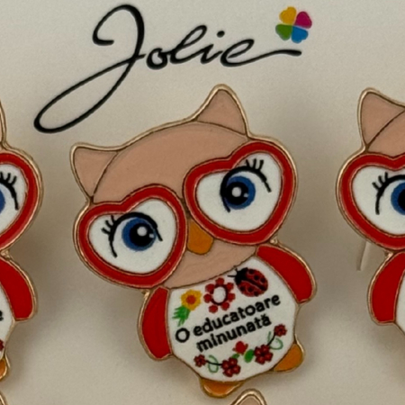 Set 12 Brose Martisor Primavara, Jolie, Model Bufnita ,cu Mesaj O Educatoare Minunata [1]