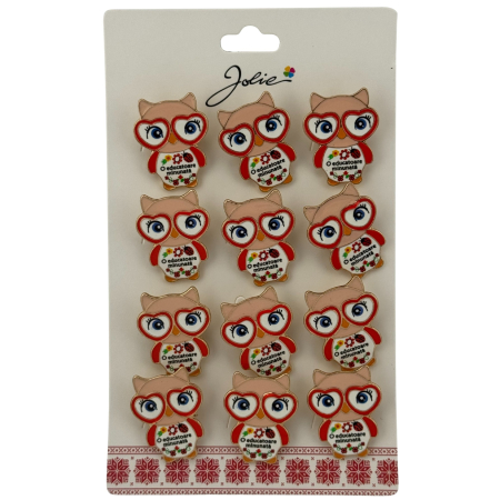 Seturi Brose - Set 12 Brose Martisor Primavara, Jolie, Model Bufnita ,cu Mesaj O Educatoare Minunata