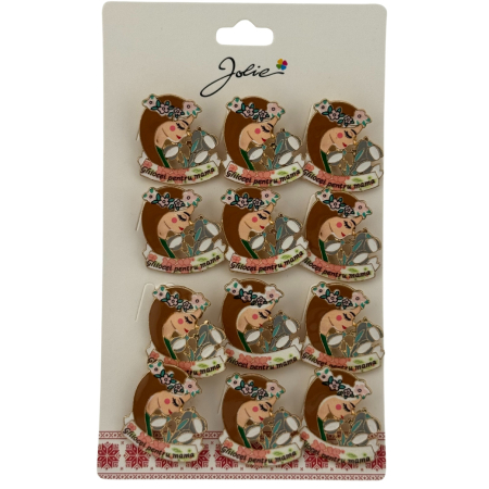Seturi Brose - Set 12 Brose Martisor Primavara, Jolie, Model Fata, cu Mesaj Ghiocei pentru Mama, Multicolor