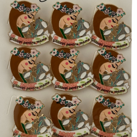 Set 12 Brose Martisor Primavara, Jolie, Model Fata, cu Mesaj Ghiocei pentru Mama, Multicolor [3]