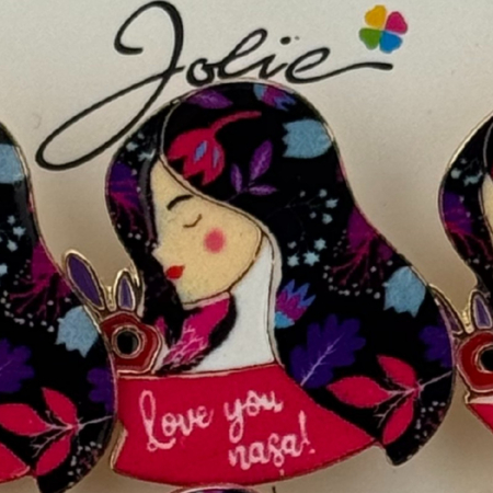 Set 12 Brose Martisor Primavara, Jolie, Model Fata, cu Mesaj Love You Nasa, Multicolor [1]