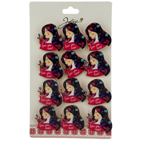 Seturi Brose - Set 12 Brose Martisor Primavara, Jolie, Model Fata, cu Mesaj Love You Nasa, Multicolor
