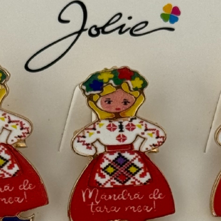 Set 12 Brose Martisor Primavara, Jolie, Model Fata, cu Mesaj Mandra de Tara Mea, Multicolor [1]