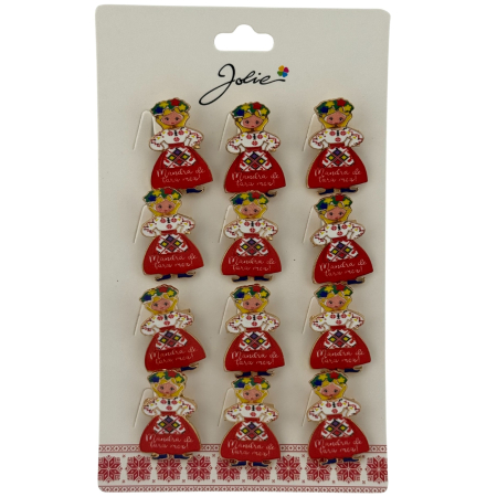 Seturi Brose - Set 12 Brose Martisor Primavara, Jolie, Model Fata, cu Mesaj Mandra de Tara Mea, Multicolor