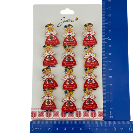 Set 12 Brose Martisor Primavara, Jolie, Model Fata, cu Mesaj Mandra de Tara Mea, Multicolor [4]