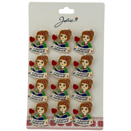 Seturi Brose - Set 12 Brose Martisor Primavara, Jolie, Model Fata, cu Mesaj O Doamna Dedicata
