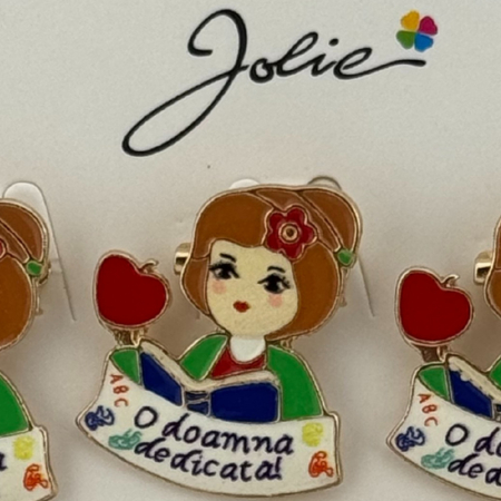 Set 12 Brose Martisor Primavara, Jolie, Model Fata, cu Mesaj O Doamna Dedicata [1]