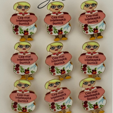 Set 12 Brose Martisor Primavara, Jolie, Model Fata, Mesaj Cea Mai Inteleapta Bunica, Multicolor [3]
