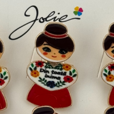 Set 12 Brose Martisor Primavara, Jolie, Model Fata, Mesaj Din Toata Inima, Multicolor [1]