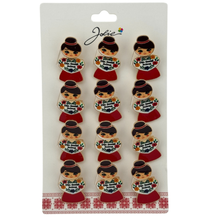 Seturi Brose - Set 12 Brose Martisor Primavara, Jolie, Model Fata, Mesaj Din Toata Inima, Multicolor