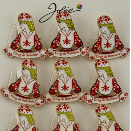 Set 12 Brose Martisor Primavara, Jolie, Model Fata, Mesaj Drag de Romania, Multicolor [2]