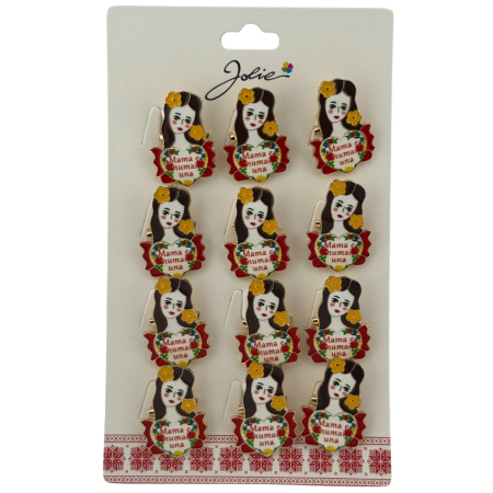 Seturi Brose - Set 12 Brose Martisor Primavara, Jolie, Model Fata, Mesaj Mama e Numai Una, Multicolor