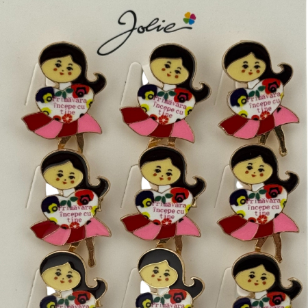 Set 12 Brose Martisor Primavara, Jolie, Model Fata, Mesaj Primavara Incepe cu Tine, Multicolor [3]