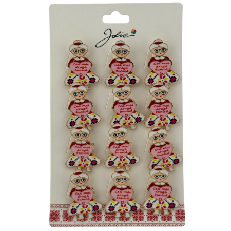 Seturi Brose - Set 12 Brose Martisor Primavara, Jolie, Model Femeie, Mesaj Cea Mai Draga Bunica, Multicolor