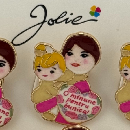 Set 12 Brose Martisor Primavara, Jolie, Model Femeie si Copil, cu Mesaj O Minune Pentru Bunica, Multicolor [1]