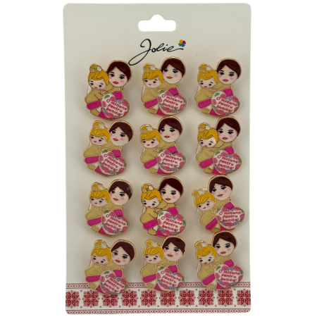 Seturi Brose - Set 12 Brose Martisor Primavara, Jolie, Model Femeie si Copil, cu Mesaj O Minune Pentru Bunica, Multicolor