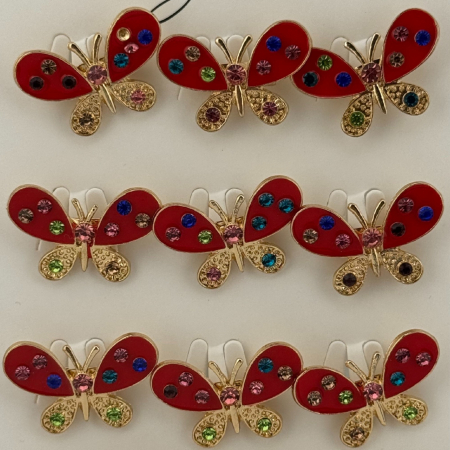 Set 12 Brose Martisor Primavara, Jolie, Model Fluture cu Pietre, Rosu-Auriu [3]