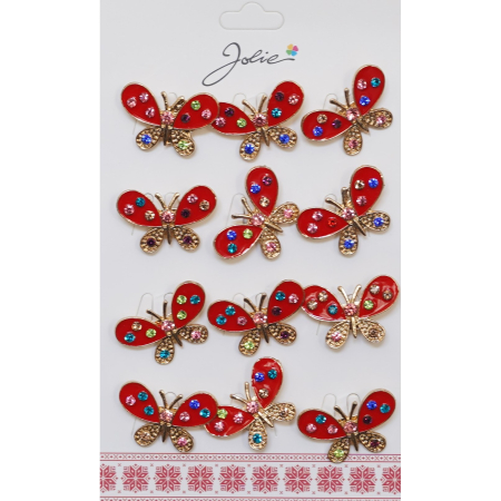 Seturi Brose - Set 12 Brose Martisor Primavara, Jolie, Model Fluture cu Pietre, Rosu-Auriu