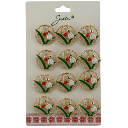 Seturi Brose - Set 12 Brose Martisor Primavara, Jolie, Model Ghiocel cu Buburuza in Cerc