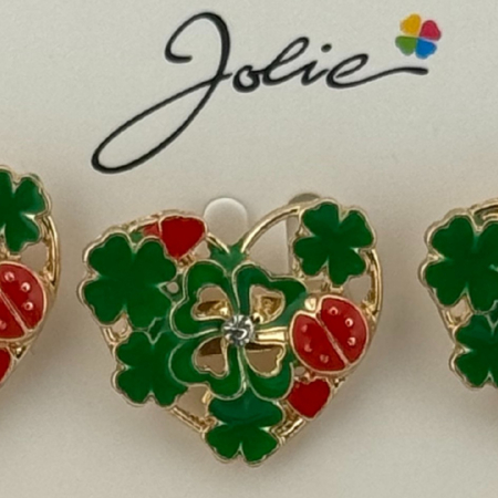 Set 12 Brose Martisor Primavara, Jolie, Model Inima Impodobita cu Trifoi si Buburuza, Verde [1]