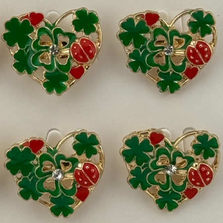 Set 12 Brose Martisor Primavara, Jolie, Model Inima Impodobita cu Trifoi si Buburuza, Verde [2]