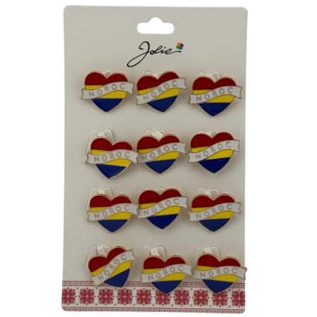 Seturi Brose - Set 12 Brose Martisor Primavara, Jolie, Model Inima Tricolor, cu Mesaj Noroc