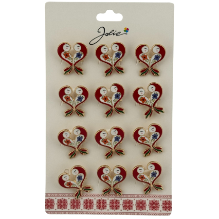 Seturi Brose - Set 12 Brose Martisor Primavara, Jolie, Model Pasari Rosii in Inima
