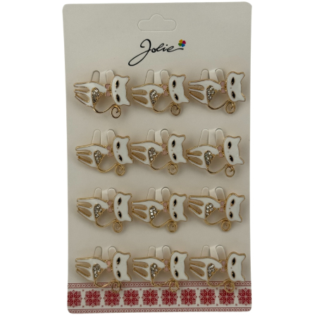 Seturi Brose - Set 12 Brose Martisor Primavara, Jolie, Model Pisica Alba cu Pietre