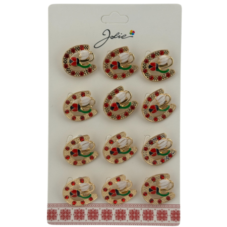 Seturi Brose - Set 12 Brose Martisor Primavara, Jolie, Model Potcoava cu Pietre, Buburuza si Floare, Multicolor