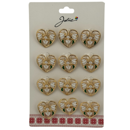 Seturi Brose - Set 12 Brose Martisor Primavara, Jolie, Model Trei Ghiocei in Inima, Alb