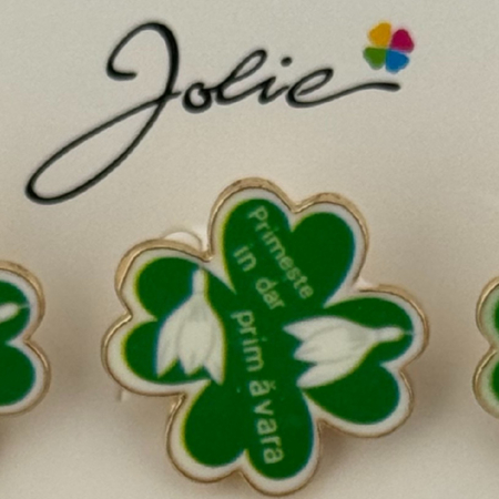 Set 12 Brose Martisor Primavara, Jolie, Model Trifoi cu Patru Foi, Mesaj Primeste in Dar Primavara, Verde [1]