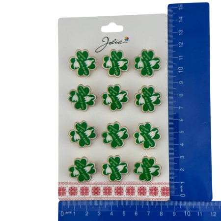 Set 12 Brose Martisor Primavara, Jolie, Model Trifoi cu Patru Foi, Mesaj Primeste in Dar Primavara, Verde [4]