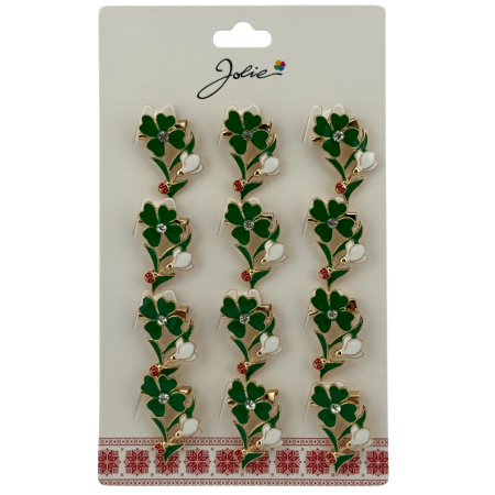 Sub 99 Lei - Set 12 Brose Martisor Primavara, Jolie, Model Trifoi cu Piatra in Centru si Buburuza