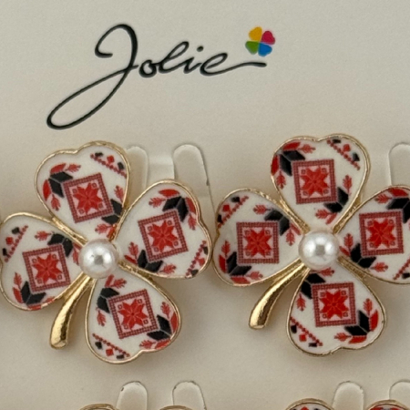 Set 12 Brose Martisor Primavara, Jolie, Model Trifoi Traditional cu Perla, Rosu [1]