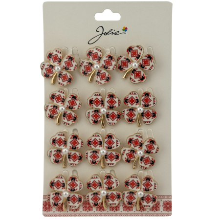Seturi Brose - Set 12 Brose Martisor Primavara, Jolie, Model Trifoi Traditional cu Perla, Rosu