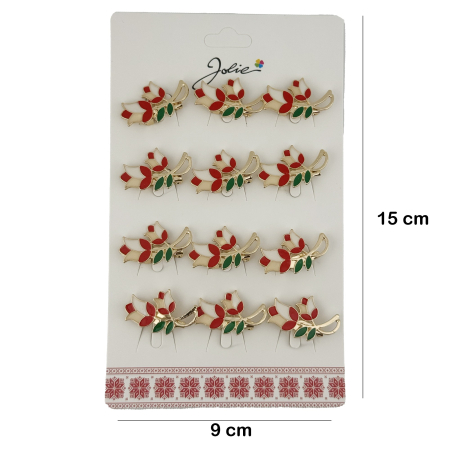 Set 12 Brose Martisor Primavara Lalele cu Motiv Traditional, Jolie, Brose din Metal, Aspect Lacuit, 2,5 x 1,5 cm per Unitate, Rosu [1]