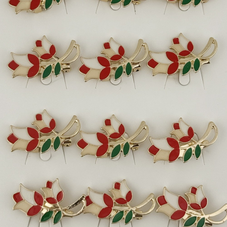 Set 12 Brose Martisor Primavara Lalele cu Motiv Traditional, Jolie, Brose din Metal, Aspect Lacuit, 2,5 x 1,5 cm per Unitate, Rosu [2]