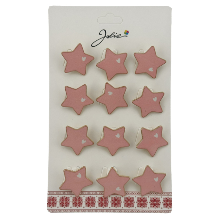 Seturi Brose - Set 12 Brose Martisor Stea cu Inima Copii, Jolie, Brose din Metal, Aspect Lacuit, 2 x 2 cm per Unitate, Roz
