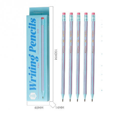 Pentru Casa si Camping - Set 12 Creioane Negre, Flippy, HB, pentru Scoala, cu Radiera, Model Albastru Deschis-Roz, 19 cm