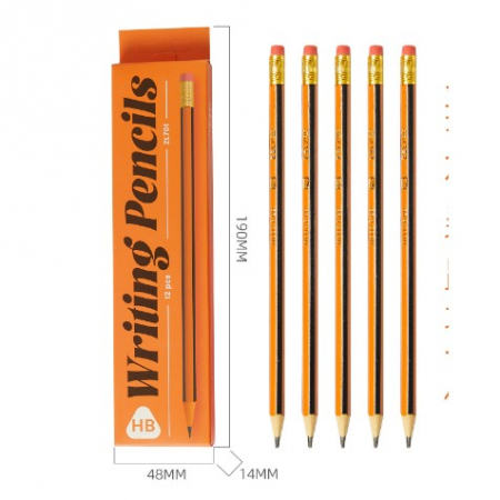 Pentru Casa si Camping - Set 12 Creioane Negre, Flippy, HB, pentru Scoala, cu Radiera, Model Portocaliu-Negru, 19 cm