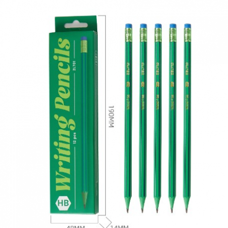 Pentru Casa si Camping - Set 12 Creioane Negre, Flippy, HB, pentru Scoala, cu Radiera, Model Verde-Albastru, 19 cm