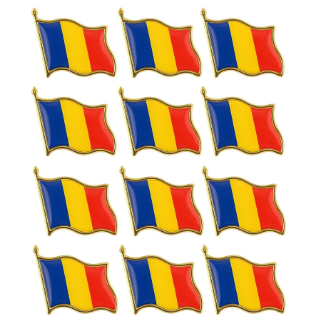 Sub 99 Lei - Set 12 Insigne Steag Tricolor Romania, Flippy, Model Brosa cu Ac de Siguranta, 20x20 mm
