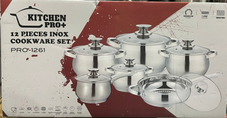 Set 12 piese PRO-1261, cratite de inox cu capac, 5 straturi, 16-18-20-24-24cm/2.1-2.1-2.9-3.9-3.4-6.5L [1]